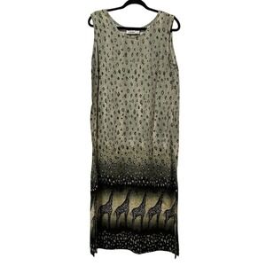 Cactus Flower Maxi Dress‎ Giraffe Print Sleeveless Sheath Women Large Made USA